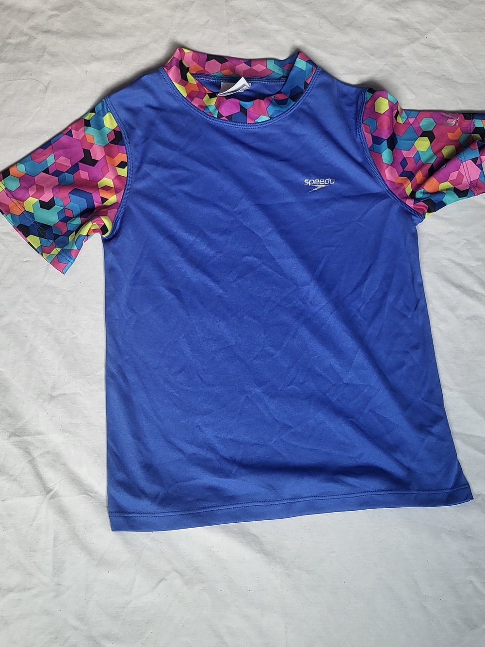 Speedo Kids Blue Rash Guard with Multicolor Geometric Sleeves
